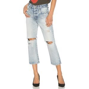 Moussy Vintage Malaga High Rise Button Fly Distressed Cropped Jeans Size 28